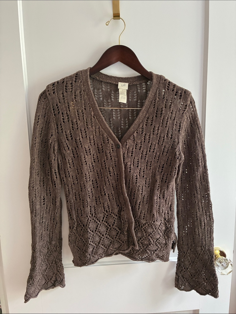 J. Jill Brown Openwork V-Neck Cardigan